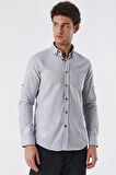 Kısalabilir Kollu Desenli JakarlıCepsiz %100 Pamuk Casual Slim Fit Gömlek 1004230183 Açık Gri