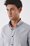 Kısalabilir Kollu Desenli JakarlıCepsiz %100 Pamuk Casual Slim Fit Gömlek 1004230183 Açık Gri