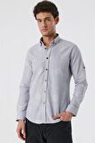 Kısalabilir Kollu Desenli JakarlıCepsiz %100 Pamuk Casual Slim Fit Gömlek 1004230183 Açık Gri