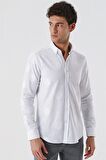 Kısalabilir Kollu Desenli JakarlıCepsiz %100 Pamuk Casual Slim Fit Gömlek 1004230183 Beyaz