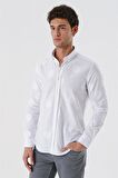 Kısalabilir Kollu Desenli JakarlıCepsiz %100 Pamuk Casual Slim Fit Gömlek 1004230183 Beyaz