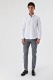Kısalabilir Kollu Desenli JakarlıCepsiz %100 Pamuk Casual Slim Fit Gömlek 1004230183 Beyaz