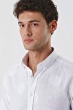 Kısalabilir Kollu Desenli JakarlıCepsiz %100 Pamuk Casual Slim Fit Gömlek 1004230183 Beyaz