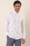 Kısalabilir Kollu Desenli JakarlıCepsiz %100 Pamuk Casual Slim Fit Gömlek 1004230183 Beyaz