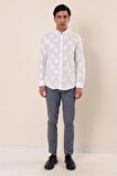 Kısalabilir Kollu Desenli JakarlıCepsiz %100 Pamuk Casual Slim Fit Gömlek 1004230183 Beyaz