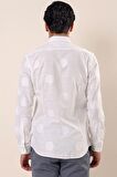 Kısalabilir Kollu Desenli JakarlıCepsiz %100 Pamuk Casual Slim Fit Gömlek 1004230183 Beyaz