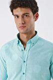 Kısalabilir Kollu Desenli JakarlıCepsiz %100 Pamuk Casual Slim Fit Gömlek 1004230183 Açık Yeşil