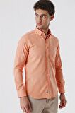 Kısalabilir Kollu Desenli JakarlıCepsiz %100 Pamuk Casual Slim Fit Gömlek 1004230183 Somon