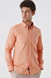 Kısalabilir Kollu Desenli JakarlıCepsiz %100 Pamuk Casual Slim Fit Gömlek 1004230183 Somon