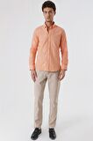 Kısalabilir Kollu Desenli JakarlıCepsiz %100 Pamuk Casual Slim Fit Gömlek 1004230183 Somon