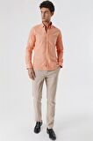 Kısalabilir Kollu Desenli JakarlıCepsiz %100 Pamuk Casual Slim Fit Gömlek 1004230183 Somon