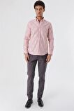 Kısalabilir Kollu Desenli JakarlıCepsiz %100 Pamuk Casual Slim Fit Gömlek 1004230183 Pudra