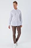Beyaz Uzun Kollu BaskılıCepli %100 Pamuk Casual Comfort Fit Rahat Kesim Gömlek 1004230225