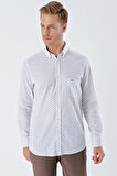 Beyaz Uzun Kollu BaskılıCepli %100 Pamuk Casual Comfort Fit Rahat Kesim Gömlek 1004230225