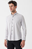 Gri Uzun Kollu Çizgili Gofreli Cepsiz Klasik Slim Fit Dar Kesim Gömlek 1004230233