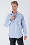 Mavi Uzun Kollu Sert Yaka Cepli Pamuklu Basic Comfort Fit Rahat Kesim Gömlek 1004230351