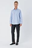 Mavi Uzun Kollu Sert Yaka Cepli Pamuklu Basic Comfort Fit Rahat Kesim Gömlek 1004230351