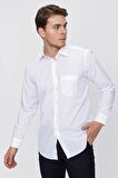 Beyaz Uzun Kollu Bez Ayağı Sert Yaka Cepli Basic Comfort Fit Rahat Kesim Gömlek 1004235051