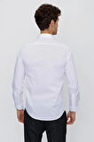 Beyaz Uzun Kollu Bez Ayağı Sert Yaka Cepsiz Basic Slim Fit Dar Kesim Gömlek 1004235057