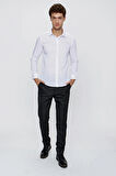 Beyaz Uzun Kollu Bez Ayağı Sert Yaka Cepsiz Basic Slim Fit Dar Kesim Gömlek 1004235057