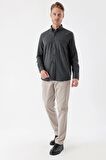 Siyah Uzun Kollu Gabardin Sert Yaka Cepli Casual Comfort Fit Rahat Kesim Gömlek 1004235108