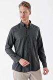 Siyah Uzun Kollu Gabardin Sert Yaka Cepli Casual Comfort Fit Rahat Kesim Gömlek 1004235108
