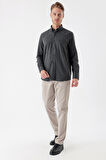 Siyah Uzun Kollu Gabardin Sert Yaka Cepli Casual Comfort Fit Rahat Kesim Gömlek 1004235108