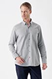 Gri Uzun Kollu Gabardin Sert Yaka Cepli Casual Comfort Fit Rahat Kesim Gömlek 1004235108