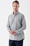Gri Uzun Kollu Gabardin Sert Yaka Cepli Casual Comfort Fit Rahat Kesim Gömlek 1004235108
