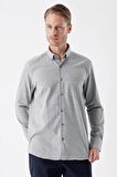 Gri Uzun Kollu Gabardin Sert Yaka Cepli Casual Comfort Fit Rahat Kesim Gömlek 1004235108