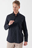 Lacivert Uzun Kollu Gabardin Sert Yaka Cepli Casual Comfort Fit Rahat Kesim Gömlek 1004235108