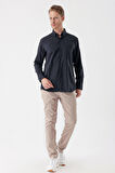 Lacivert Uzun Kollu Gabardin Sert Yaka Cepli Casual Comfort Fit Rahat Kesim Gömlek 1004235108