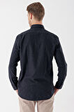 Lacivert Uzun Kollu Gabardin Sert Yaka Cepli Casual Comfort Fit Rahat Kesim Gömlek 1004235108