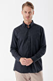 Lacivert Uzun Kollu Gabardin Sert Yaka Cepli Casual Comfort Fit Rahat Kesim Gömlek 1004235108