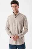 Açık Bej Uzun Kollu Gabardin Sert Yaka Cepli Casual Comfort Fit Rahat Kesim Gömlek 1004235108
