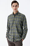 Uzun Kollu Ekoseli Gabardin Sert Yaka Cepli Garnili Casual Comfort Fit Gömlek 1004235109 Koyu Haki