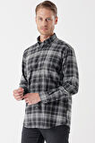 Uzun Kollu Ekoseli Gabardin Sert Yaka Cepli Garnili Casual Comfort Fit Gömlek 1004235112 Siyah