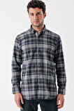 Uzun Kollu Ekoseli Gabardin Sert Yaka Cepli Garnili Casual Comfort Fit Gömlek 1004235112 Koyu Lacivert
