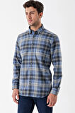 Uzun Kollu Ekoseli Gabardin Sert Yaka Cepli Garnili Casual Comfort Fit Gömlek 1004235112 Koyu Mavi