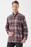 Uzun Kollu Ekoseli Gabardin Sert Yaka Cepli Garnili Casual Comfort Fit Gömlek 1004235112 Bordo