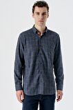 Uzun Kollu Ekoseli Düğmeli Yaka Cepli Garnili Pamuklu Klasik Comfort Fit Gömlek 1004235142 Lacivert