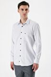 Koyu Lacivert Uzun Kollu Kareli Gabardin Sert Yaka Cepli Pamuklu Comfort Fit Gömlek 1004235162