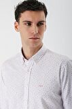 Ekru Uzun Kollu Baskılı Bez Ayağı Düğmeli Yaka Cepsiz Pamuklu Slim Fit Gömlek 1004235170