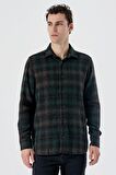 Uzun Kollu Ekoseli Gabardin Yumuşak Yaka Cepsiz  Pamuklu  Comfort Fit Gömlek 1004235216 Koyu Yeşil