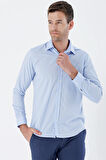 Mavi Uzun Kollu Bez Ayağı Sert Yaka Cepsiz Pamuklu Basic Slim Fit Dar Kesim Gömlek 1004235357