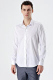 Beyaz Uzun Kollu   Sert Yaka Cepsiz  %100 Pamuk Klasik Slim Fit Dar Kesim Gömlek 1004235424