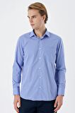 Mavi Uzun Kollu Filafil  Sert Yaka Cepli  Pamuklu Basic Comfort Fit Gömlek 1004240002