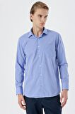 Mavi Uzun Kollu Filafil  Sert Yaka Cepli  Pamuklu Basic Comfort Fit Gömlek 1004240002