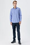 Mavi Uzun Kollu Filafil  Sert Yaka Cepli  Pamuklu Basic Comfort Fit Gömlek 1004240002