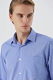 Mavi Uzun Kollu Filafil  Sert Yaka Cepli  Pamuklu Basic Comfort Fit Gömlek 1004240002
